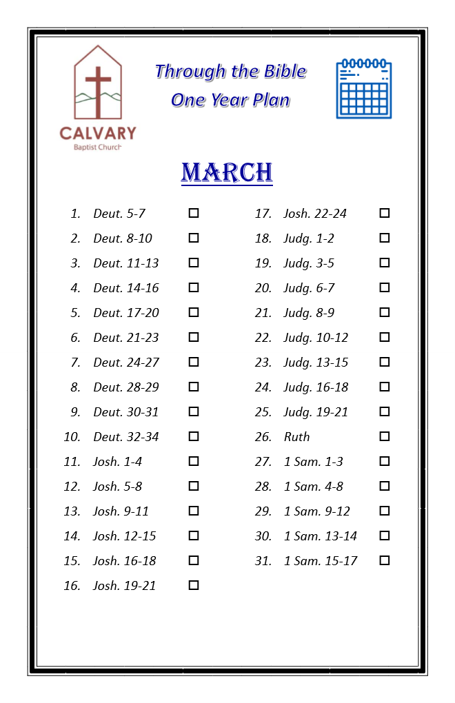 March Reading Schedule has not been uploaded yet.