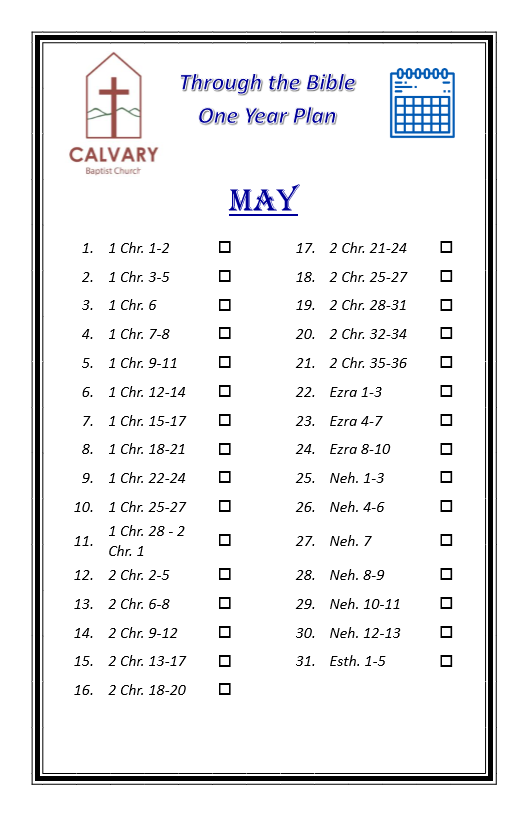 May Reading Schedule has not been uploaded yet.